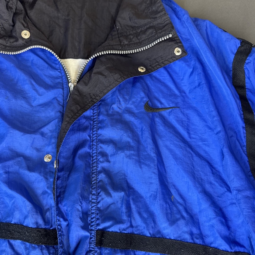 VINTAGE Nike Track Jacket Large Blue‎ Baggy Big Swoosh Windbreaker Retro 90s* - Picture 3 of 12